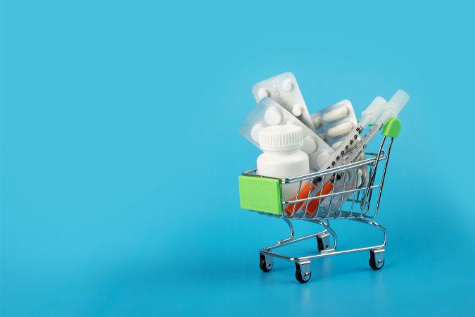 Various over-the-counter medications and health products which can be ordered online, highlighting the convenience brought about by the digital health shift as well as one of the many benefits of online pharmacies. 